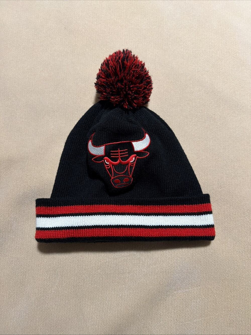 Chicago Bulls Mitchell & Ness Men’s Knit Beanie Hat NBA Basketball Puff Top